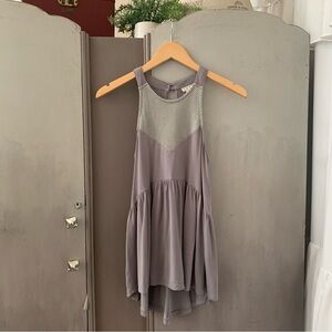 POL Sleeveless Mesh Yoke Lavender Gray Swing Tank Top